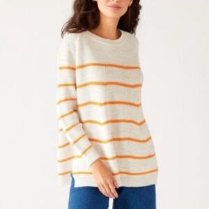 MerSea Camden Side Slit Sweater One Size White Orange Stripe Crew Neck Pullover